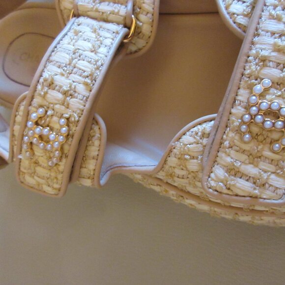 Chanel Tweed/Straw/Rattan Dad Sandals - Picture 5 of 11